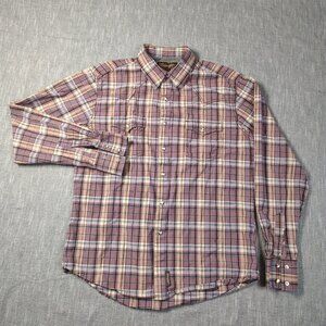 Wrangler Retro Shirt‎ Mens Size Large Purple Plaid LS Pearl Snap Western